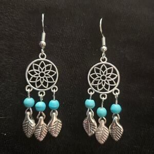 Antique silver dyed howlite dreamcatcher earrings